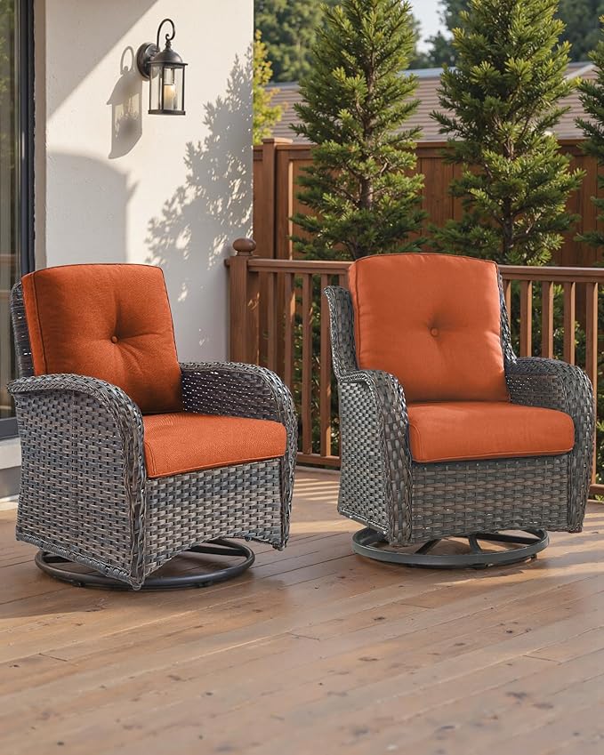 Pop 22x25/22x24 Outdoor Seat Cushions Set of 2 - Comfortable High Back Water-Resistant Patio Chairs Cushion for Wicker Dining Rocker Glider Loveseat Couch Sectional Sofa - Orange/Button