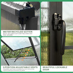 Outdoor Polycarbonate Greenhouse 12x10x10 FT Aluminum Frame Transparent Panels Heavy Duty Green House Kit with Windows Vents Door for Backyard Garden, Large Outsides Walk in Plant Greenhouses,Black