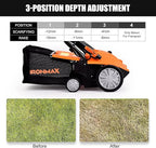 ARNOT Lawn Dethatcher & Scarifier, 2-in-1 Electric Corded Lawn Dethatcher, 13-Inch 12Amp Lawn Scarifier, 3-Position Raking Depth, w/40L Collection Bag & 2 Removable Blades, Orange