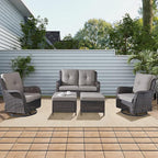Rilyson 5 Piece Outdoor Patio Furniture Set - Rattan Wicker Patio Conversation Sets with 2 Swivel Rocker Chairs,2 Ottomans and 1 Loveseat for Outside Porch Deck Backyard(Brown/Grey)