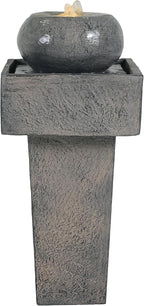 Merax 25.59" H Minimalist Concrete Column Fountain–LED-Lit Modern Outdoor Oasis, Durable Landscape Feature for Patio, Porch