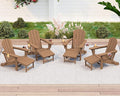 KINGYES Folding Adjustable Adirondack Chair with Ottoman & 2 Cup Holders Set of 4, HDEP Reclining Adirondack Chair with Footrest, Brown