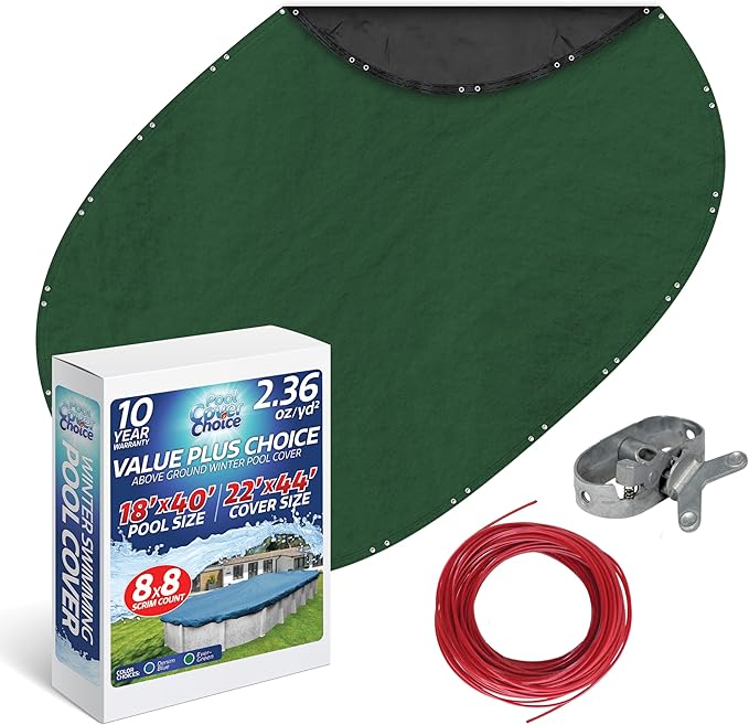 Winter Swimming Pool Cover for 18 ft x 40 ft Aboveground Oval Pool Size, Value Plus Choice Series, Solid Material, Color - Evergreen, Pool Cover Choice 321840-4CHOICE