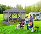 COBIZI 15x15ft Extra Large Pop-Up Gazebo Canopy Tent with Mosquito Netting, Spacious Easy Set-Up Screened Shelter, Durable Outdoor Pavilion with Ground Stakes, Perfect for Patio, Backyard,Gray