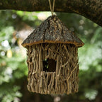 Twig-Covered Cylinder Birdhouse, 2.4" Entry for Medium Birds, Natural Branch Exterior & Waterproof Interior, Woodland Garden Backyard Decor