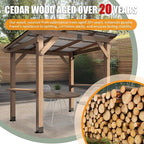 CHARMELEON 6'x8' Wood Grill Gazebo, Cedar Wood BBQ Grill Gazebo with 2 Side Storage Shelves, Pavilion with Hardtop Sloping Steel Roof for Outdoor, Patio, Barbecue, Garden, Deck