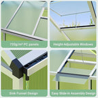 8x12 FT Greenhouse, Easy Assembly Aluminum Polycarbonate Greenhouses for Outdoors with Roof Vent, Large Aluminum Walk-in Greenhouse for Sunroom Patio, Backyard, Garden, Sliding Lockable Door, Silver