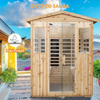 Infrared Sauna Wooden Sauna Room,Outdoor Sauna 4 Person Infrared Saunas for Home,Low Emf Infrared Sauna 2050W 2 Bluetooth Speakers, 2 LED Reading Lamp