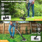 Cordless Weed Wacker Eater Battery Powered, 21V Lightweight Electric Weed Trimmer with 2 Battery Operated & Charger& Wheels & Shears, No-String Grass Trimmer/Brush Cutter/Lawn Edger for Yard Garden