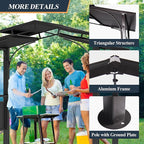 8x5Ft Hardtop Grill Gazebo,Double Tiered Roof BBQ Gazebo with 2 Side Shelves Metal Frame Grill Gazebos for Outdoor,Patio, Backyard, Garden