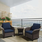 Vista Vibe Outdoor Rattan Chairs Set of 2 with with Coffee Table, All-Weather Patio Conversation Furniture Set with Washable Cushions &Hand-Woven PE Rattan, Garden, Bistro, Deck, Yard (Navy)