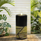 24" Outdoor Fountain, Metal Cutout Lantern Water Fountain, Charming Outdoor Lights for Garden, Patio, Yard