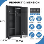 61" Outdoor Storage Cabinet, Heavy-Duty Metal Lockable Storage Shed with Ventilated Doors & Pegboard Hooks, Tool Cabinet for Garage, Garden & Patio, Easy Assembly