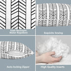 LVTXIII Set of 2 Outdoor Lumbar Pillows for Patio Furniture with White Piping, 12"x20" Fade Resistant Patio Lumbar Pillows with Inserts for Home Coach Sofa Use, Herringbone Black White