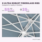 Midtown Umbrellas The Swilt 8 Feet Patio Umbrella in Sunbrella Canvas Haze Acrylic Fabric - Fiberglass Ribs, Auto-Tilt Aluminum Frame For Backyard, Deck, Garden, Pool - White Pole