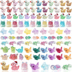 Mini Glitter Ducks 200 Pcs Tiny Duck Figures Luminous Resin Dinosaur Turtle Frog Axolotls to Hide Plastic Animal for DIY Garden Miniatures Fairy Garden Accessories (8 Styles)