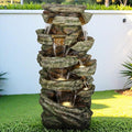 Naturefalls 59inches Outdoor Rock Water Fountain with LED Lights - Multi-Tiers Poly-Resin Cascading Waterfall Fountain for Garden, Patio, Yard, Home Decor