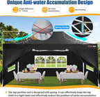 HOTEEL 10x15 Pop up Canopy Tent for Parties, Heavy Duty Easy Setup Tent with 4 Sidewalls, Outdoor Commercial Instant Gazebo for Wedding Event, with Roller Bag & Sand Bags, Black(Hexagonal Frame)