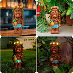 Solar Tiki Girl Garden Statues Tiki Lady Holding Pineapple Figurine with Flower LED Lights Bar Patio Porch Yard Outdoor Decorations Christmas Thanksgiving Birthday Gardening Gift for Mom Women