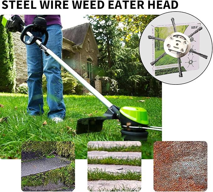 2025 New Steel Wire Grass Trimmer Head, 6 Inch Universal Steel Wire Trimmer Head with Adapter, String Trimmer Replacement Head for Electric Cordless Lawn Mower Tray (1PC 6 Blades（6 Inch）)