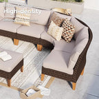 GREEN PARTY 7 Pieces Wicker Patio Furniture Set, All-Weather Outdoor Rattan Half-Moon Patio Curved Sectional Sofa Conversation Set for Garden, Backyard, 2 x Ottomans