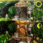 Leyndo 28 Pcs Solar House Garden Accessories Fairy Light up Fairy Figures Garden Kit Resin Miniature Mushroom House Figures Micro Landscape Ornaments(Retro)