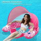 Jasonwell Pool Float with Canopy - Inflatable Pool Floaties Adult Floating Pool Chair Lounge Floats for Swimming Pool Water Chair Pool Lounger with Cup Holders Pool Toy Party Floaty for Adults