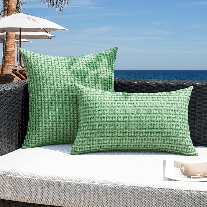 Kevin Textile Outdoor Waterproof Throw Pillow Covers Pack of 2 Farmhouse Decorative Cushion Covers for Garden Patio Tent Balcony Bench Couch Sofa 22x22 Inch, Sage Green