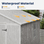 UDPATIO Resin Storage Shed 8 x 8 FT, Outdoor Garden Sheds with Floor Plastic Patio Outdoor Storage Shed with Lockable Door, Sandstone