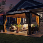 YOLENY 10' x 10' Hardtop Gazebo, Metal Gazebo with Aluminum Frame, Double Galvanized Steel Roof, Curtains and Netting Included, Pergolas for Patios, Garden, Parties, Lawns