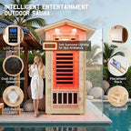Albott Outdoor Sauna 1 Person, Infrared Saunas for Home, Low EMF 1245W/110V Spruce Wood Dry Sauna with Tourmaline Stone Foot Warmer, 7-Color Light Therapy & 2 Bluetooth Speakers, 33.5"x35.4"x78.7"