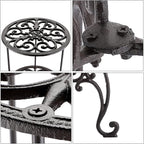 OwnMy Heavy Duty 2 Tiers Cast Iron Plant Stand, Vintage Iron Flower Pot Holder, 2 Layers Tall Decorative Potted Plants Stand Rack, Indoor Outdoor Large Plant Holder for Garden Patio, Retro-Brown
