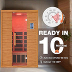 2- Person Infrared Sauna, Remotely Controllable Indoor Sauna, Low EMF 1500W/120V LCD Heater, WiFi & BT Control, 9-Color Light Therapy, Safe Flame-Retardant Material, Wood