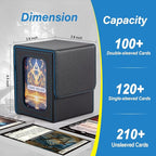 MTG Deck Box, Double Display Window MTG, Commander Deck Box Fits 120+ Single Sleeved Cards, PU Leather Magnetic Closure Card Box with 2 Dividers&2 Toploaders for TCG, CCG, Black/Blue