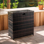 VINGLI 72 Gallon Outdoor Trash Can with Convenient Lid, Rattan Garbage Container with Side Hook, Weatherproof Patio Trash Can for Graden, Yard, Patio, Brown