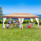 COBIZI Gazebo 12x20 Heavy Duty Gazebos with Improved Nettings Outdoor Gazebo Canopy Double Roof Patio Gazebos with Metal Steel Frame for Patio, Garden, Backyard (Khaki)