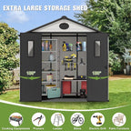 COOS BAY 8x8 Outdoor Resin Storage Shed with Floor, 2 Lockable Doors, All-Weather Durable Garden Shed for Tools & Equipment, White/Gray