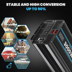 3000W Power Inverter Pure Sine Wave Inverter 12V DC to 110V AC Car Inverter with USB Ports,3 AC Outlets, LCD Display, Remote Controller for Car, Truck, Home, Vehicles, Boat, Power Outage