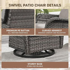 Patio Swivel Chair Set of 2, Resin Wicker Swivel Patio Glider Chairs with Smile-Shaped Cushions, High Back Luxury Swivel Patio Chairs for Outdoor, Brown Wicker|Beige Cushions