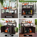 Garden Potting Bench with Storage Cabinet,Outdoor Gardening Table & Work Bench for Plants, Horticulture,Outdoor Workstation with Stainless Steel Tabletop,Outdoor Work Table