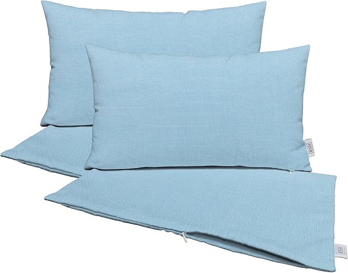 RSH DECOR: Sunbrella Pillow Covers Set of 4 | Covers Only - 26" x 16" | Outdoor Lumbar Pillow Covers Crafted with Sunbrella Performance Fabric | Canvas Air Blue