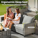 ovios 6 Pieces Patio Furniture Set Outdoor Sofa Couch with Solar Lights Table Comfy Cushions, Modern Deep Seat Wicker Rattan Conversation Set for Porch Deck, Dark Grey