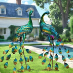 Kircust Metal Peacock Sculptures - Set of 2 Outdoor Garden Yard Art, Durable Weather-Resistant Lawn Statues, Hand-Painted, 30.7" H - Ideal for Backyard, Patio, and Porch Decor