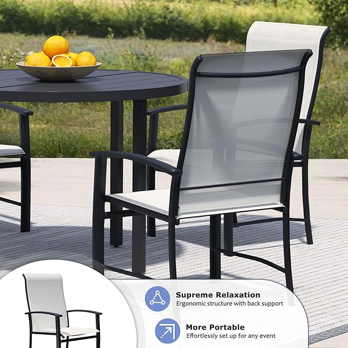Outdoor Dining Chairs Set of 6, Stackable Patio Chairs with Metal Frame & Textilene Fabric, Perfect for Patio Garden Deck, Oyster