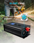 1500W Pure Sine Wave Inverter DC 12V AC 120V Double LCD Screen Remote Control Power Inverter 30W USB-C 4AC Outlets for RV, Home, Solar System