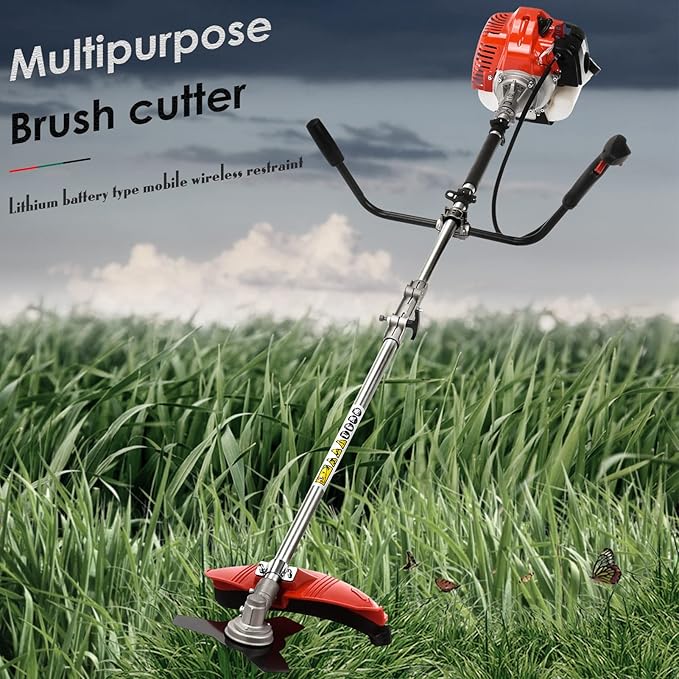 52cc 2-Stroke Gas Powered Weed Eater, Grass Trimmer 2 in 1 Weed Wacker 2.2KW 8500RPM Multi-Functional Gas String Trimmer for Home Garden