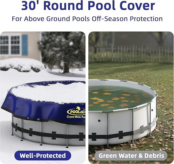 Pool Covers for Above Ground Pools - 30 ft Round Winter Pool Cover, Extra Durable Cold- and UV-Resistant Heavy-Duty Swimming Pool Cover for Winterizing