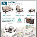 MFSTUDIO Outdoor Patio Furniture Set with 56" Fire Pit Table, 6 PCS Metal Patio Conversation Sets for 7, Patio Sectional Set with 3-Seat Sofa, 2 Ottoman, 2 Fixed Sofa Chairs, 1 Fire Pit Table