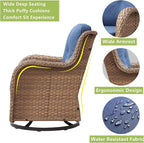Outdoor Patio Swivel Rocker Chairs - Wicker Rattan Patio Swivel Rocking Chairs Set of 2 with High Back,Deep Seating and Comfort Cushions for Deck Porch Garden,Yellow/Blue