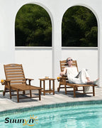 Lounge Chair Outdoor Set of 2, HDPE Chaise Lounge Outdoor with 6-Position & Wheels &Cup Holder, Pool Lounge Chair for Pool Poolside Deck Backyard Patio, Teak
